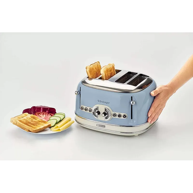 Prajitor de paine Ariete, 0156 Vintage, 1600 W, 4 Felii, crem/blue